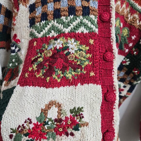 TIARA Womens Vintage 90s Christmas Holiday Embroidered Knit Cardigan Sweater MP - Picture 4 of 11